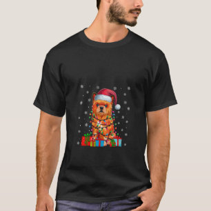 Womens Dog Ugly Xmas Lights Santa Hat Brussels Gri T-Shirt
