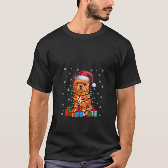 Womens Dog Ugly Xmas Lights Santa Hat Brussels Gri T-Shirt (Front)