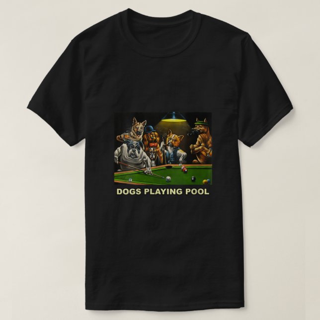 Womens Dogs Playing Pool Art Work Puppies Snooker  T-Shirt (Design Front)