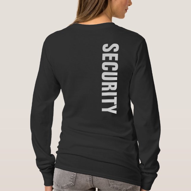 Womens Double Sided Print Security Black White T-Shirt (Back)