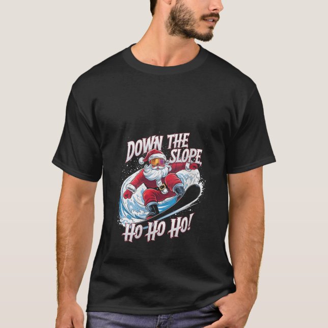 Womens Down Slope Ho Ho Ho Santa Snowboarder Chris T-Shirt (Front)