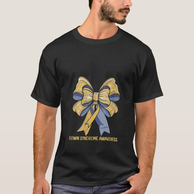 Womens Down Syndrome Awareness Coquette Bow Ribbon T-Shirt (Front)