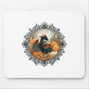 Womens Dragon Reading Books With Fall Pumpkin Fant Mouse Mat