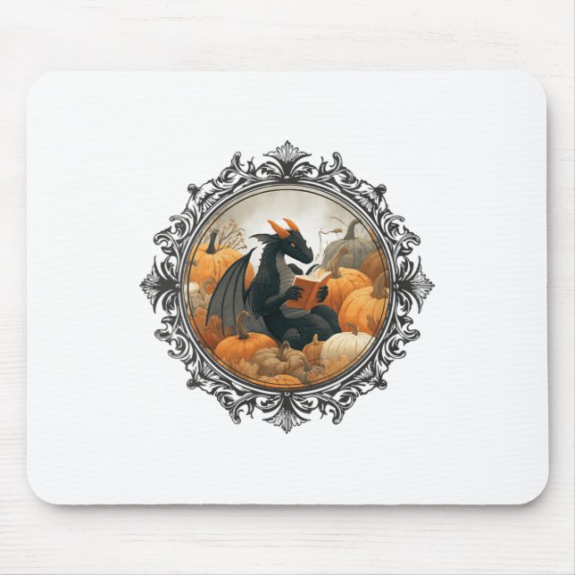 Womens Dragon Reading Books With Fall Pumpkin Fant Mouse Mat (Front)