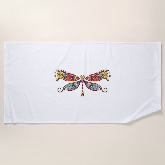 Womens Dragonfly Colourful Graphic  Beach Towel (Front)