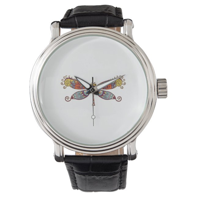 Womens Dragonfly Colourful Graphic  Watch (Front)