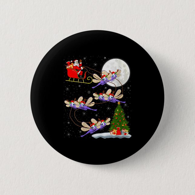Womens Dragonfly Santa Sleigh Flying Funny Magical 6 Cm Round Badge (Front)