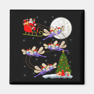 Womens Dragonfly Santa Sleigh Flying Funny Magical Magnet