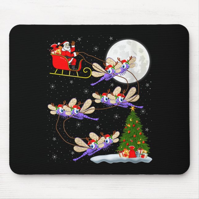 Womens Dragonfly Santa Sleigh Flying Funny Magical Mouse Mat (Front)