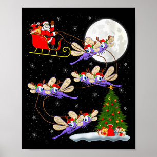Womens Dragonfly Santa Sleigh Flying Funny Magical Poster
