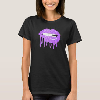 Women's Dripping Lips Purple Kiss Lip Biting Purpl T-Shirt
