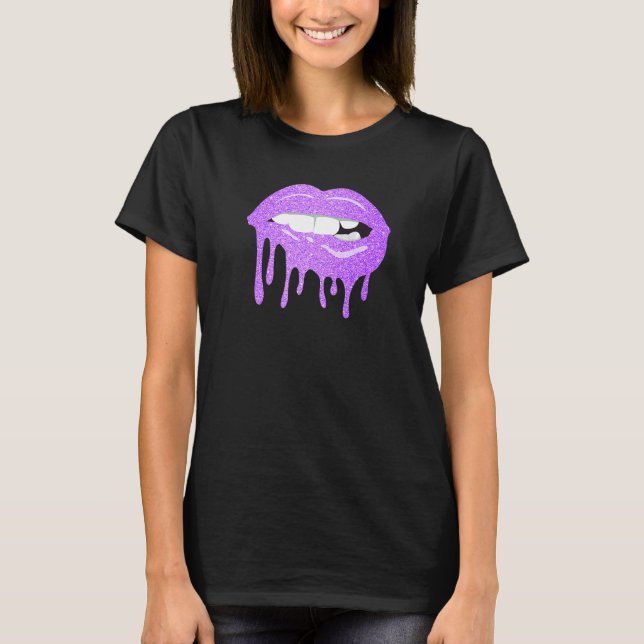 Women's Dripping Lips Purple Kiss Lip Biting Purpl T-Shirt (Front)