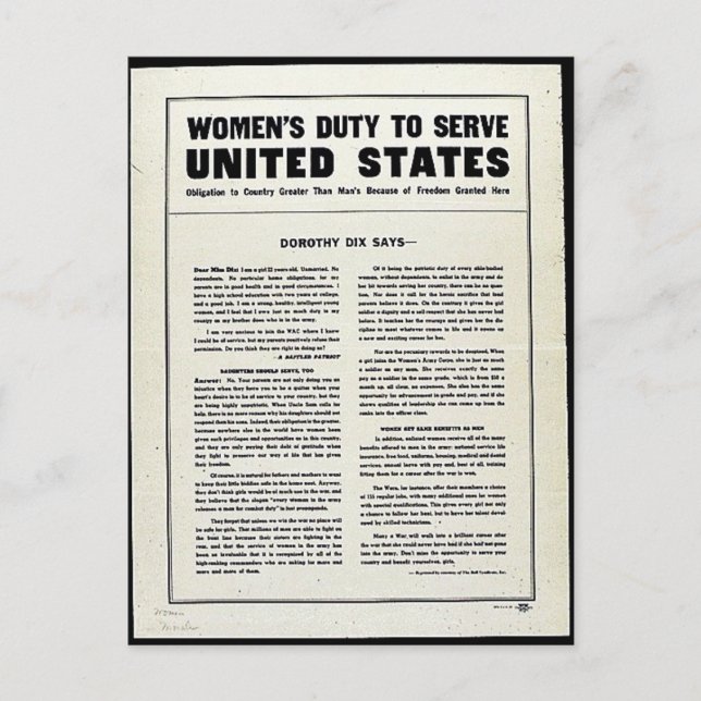 Women's Duty To Serve United States Postcard (Front)
