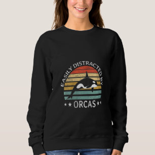Womens Easily Distracted By Orcas Retro Vintage W Sweatshirt