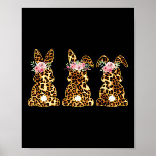 Womens Easter Day Cute Floral Leopard Bunny Rabbit Poster