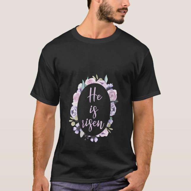 Womens Easter For Christian Women He Is Risen Purp T-Shirt (Front)