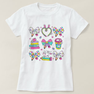 Womens Easter Teacher Coquette Bow T-Shirt