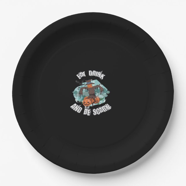Womens Eat Drink And Be Scary Halloween  Paper Plate (Front)