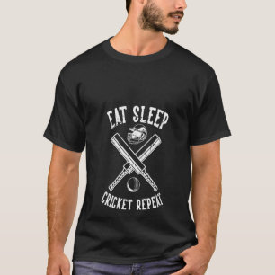 Womens Eat Sleep Cricket Repeat Bat Cricket T-Shirt
