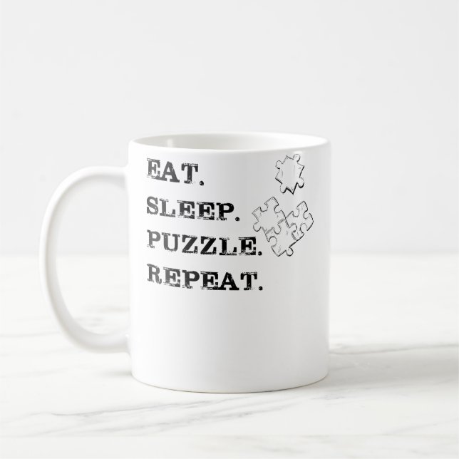 Womens Eat Sleep Jigsaw Puzzle Repeat Coffee Mug (Left)