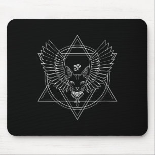 Womens Egyptian Horus Eye And Cat With Wings V-nec Mouse Mat