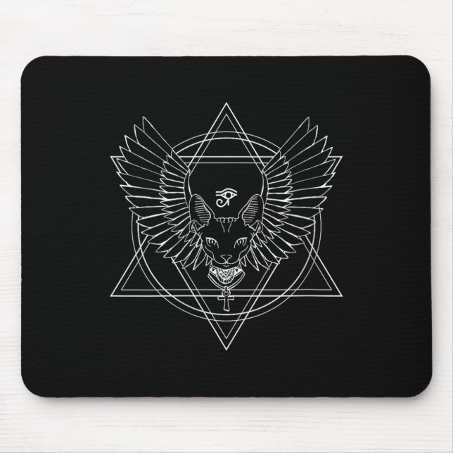 Womens Egyptian Horus Eye And Cat With Wings V-nec Mouse Mat (Front)