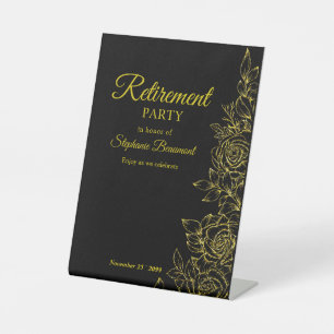 Women's Elegant Golden Rose Flower Retirement Pedestal Sign