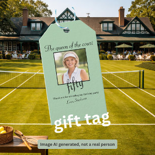 Women's Elegant Photo Tennis 50th Birthday Party Gift Tags