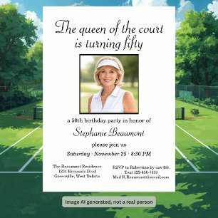 Women's Elegant Photo Tennis 50th Birthday Party Invitation