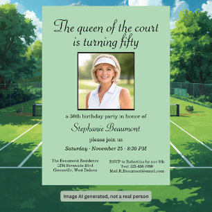 Women's Elegant Photo Tennis 50th Birthday Party Invitation