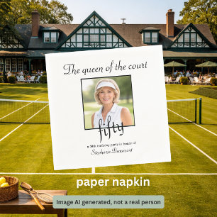 Women's Elegant Photo Tennis 50th Birthday Party Napkin