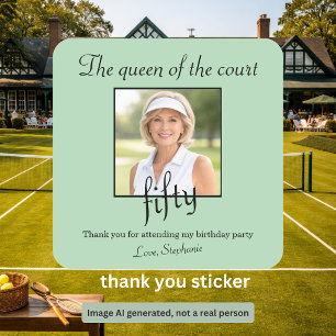 Women's Elegant Photo Tennis 50th Birthday Party Square Sticker