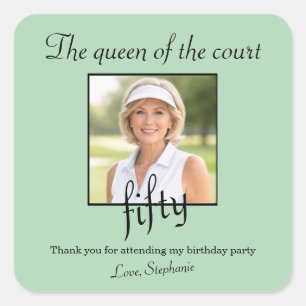 Women's Elegant Photo Tennis 50th Birthday Party Square Sticker