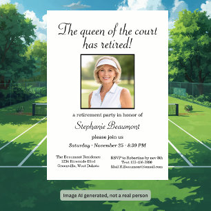 Women's Elegant Photo Tennis Theme Retirement Invitation