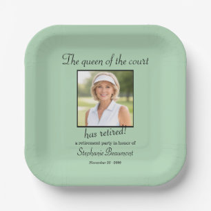 Women's Elegant Photo Tennis Theme Retirement Paper Plate
