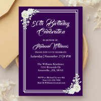 Women's Elegant Purple Floral 50th Birthday Party