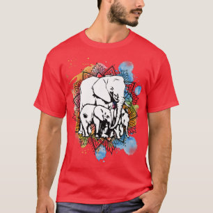 Womens Elephant Family Wild Animal Mandala Graphic T-Shirt