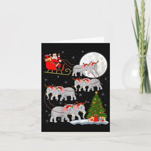 Womens Elephant Santa Sleigh Flying Funny Magical  Card (Front)
