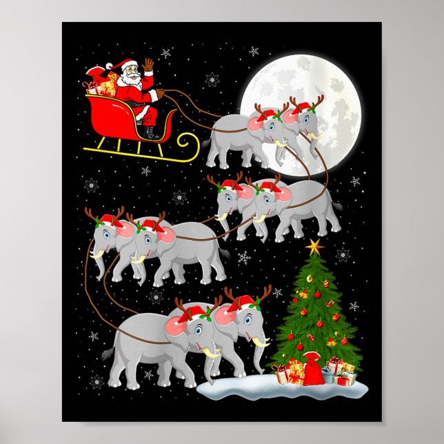 Womens Elephant Santa Sleigh Flying Funny Magical  Poster (Front)