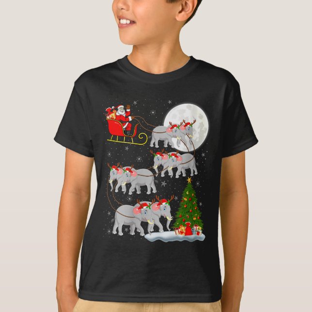 Womens Elephant Santa Sleigh Flying Funny Magical  T-Shirt (Front)