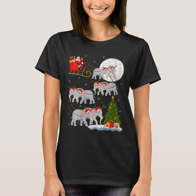 Womens Elephant Santa Sleigh Flying Funny Magical  T-Shirt (Front)