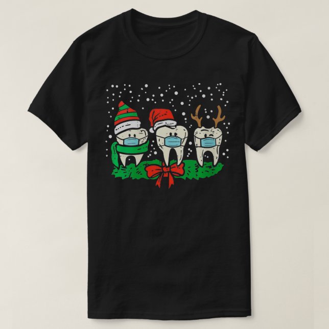 Womens Elf Santa Reindeer Teeth Mask Xmas Quaranti T-Shirt (Design Front)