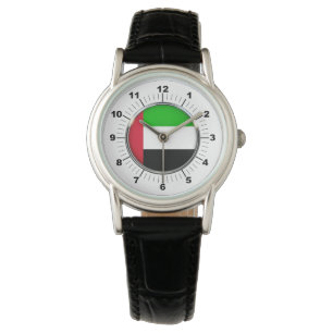 Women's Emirates Flag Black Leather Strap Watch