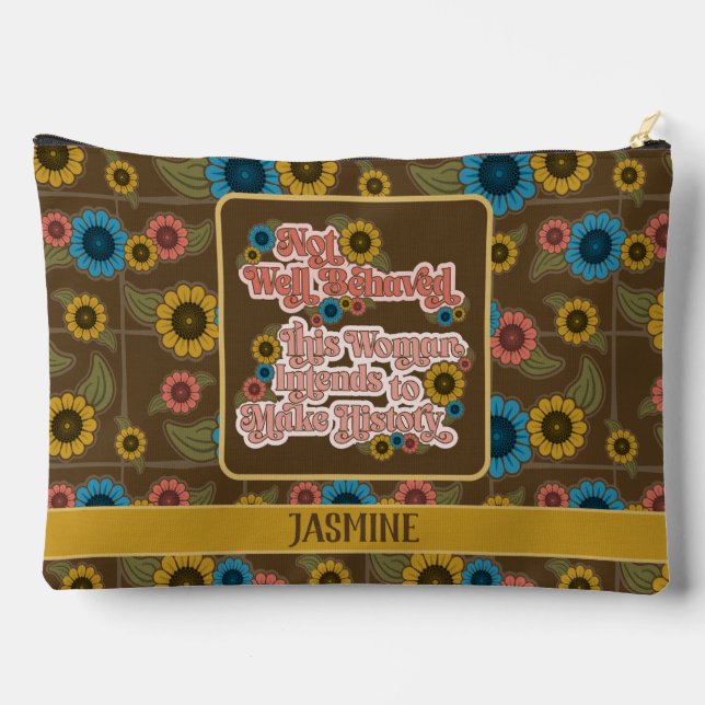 Women's Empowerment Retro 60s & 70s Floral Yellow Accessory Pouch (Back)