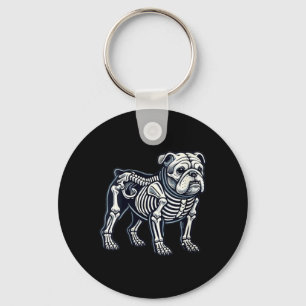 Womens English Bulldog Dog Skeleton Halloween Key Ring