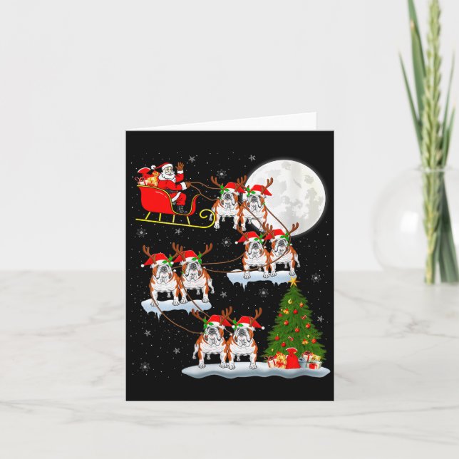 Womens English Bulldog Santa Sleigh Flying Funny M Card (Front)