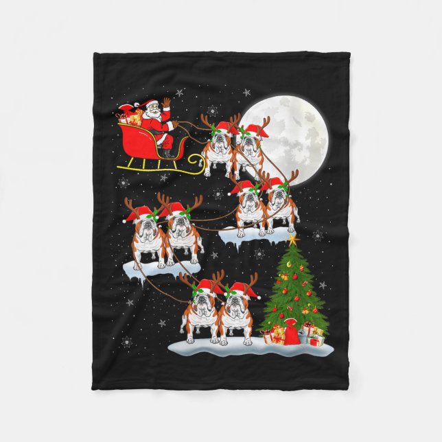 Womens English Bulldog Santa Sleigh Flying Funny M Fleece Blanket (Front)