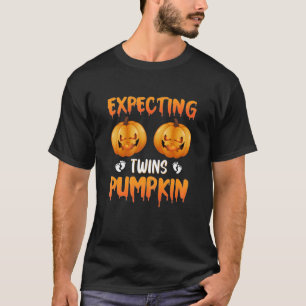 Womens Expecting Twins Pumpkin Halloween Pregnancy T-Shirt
