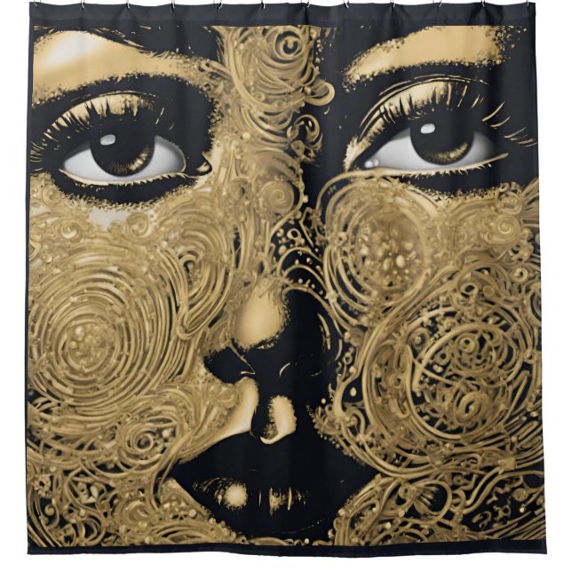 Womens Face Gold Modern Shower Curtain (Front)