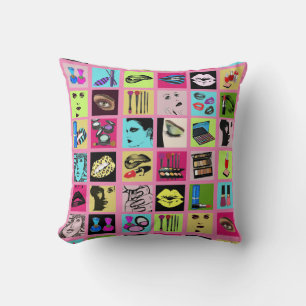 womens faces Makeup Beauty Cosmetics collage art Cushion